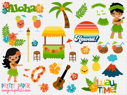 Pretty Paper Graphics Aloha Hawaii Bundle preview image showing all 36 included Hawaiian themed images