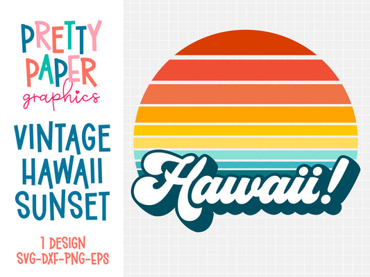 Pretty Paper Graphics Vintage Hawaii Sunset SVG Cut Files