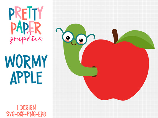 Wormy Apple SVG Cut File by Pretty Paper Graphics