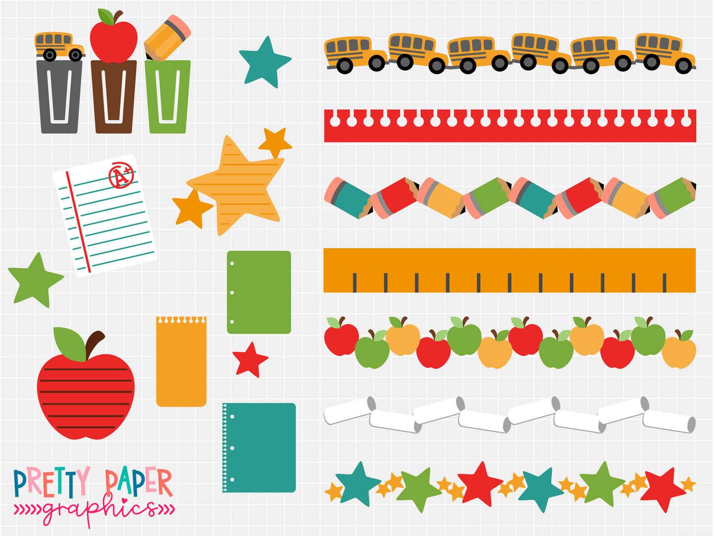School Days SVG Bundle by Pretty Paper Graphics borders, journaling shapes, and planner clips